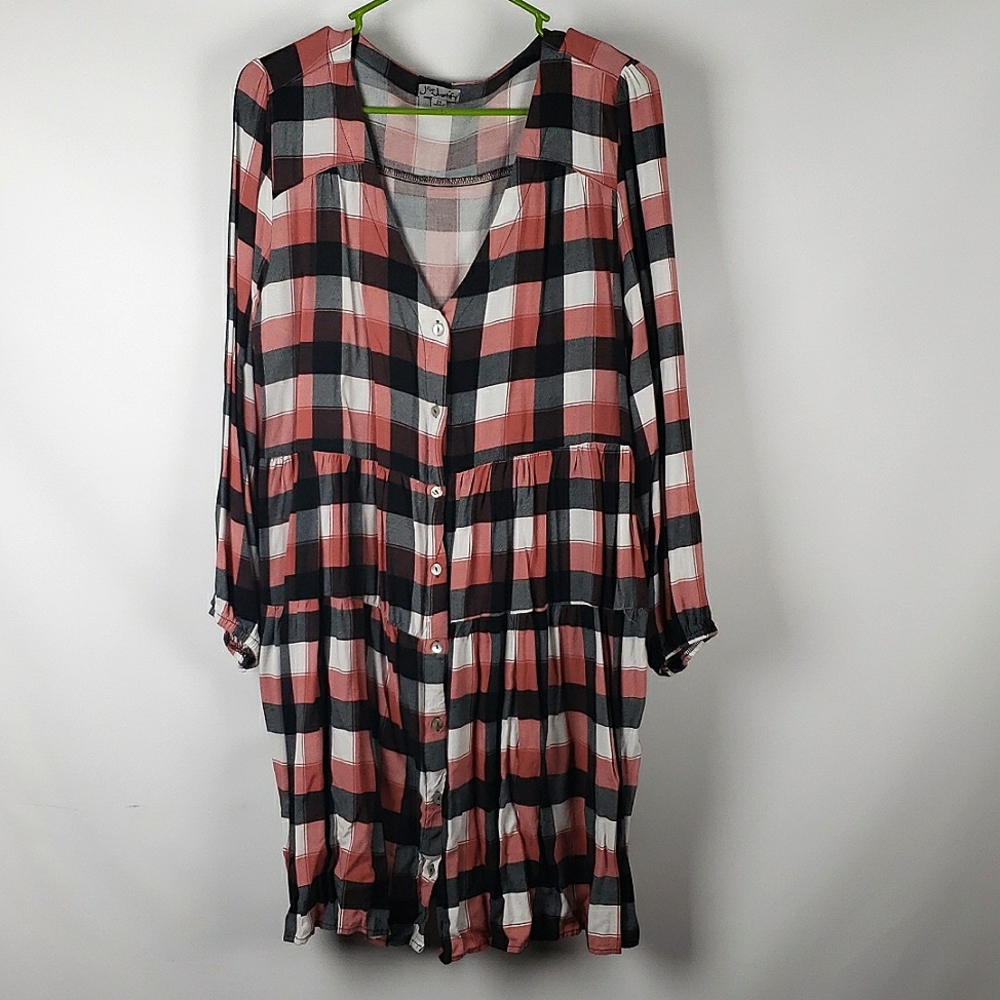 2x Orange & Black plaid Dress with Lantern sleeves.